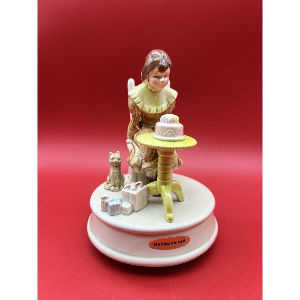 Vintage Otagiri Girl With Birthday Cake Rotating Music Box Figurine Japan